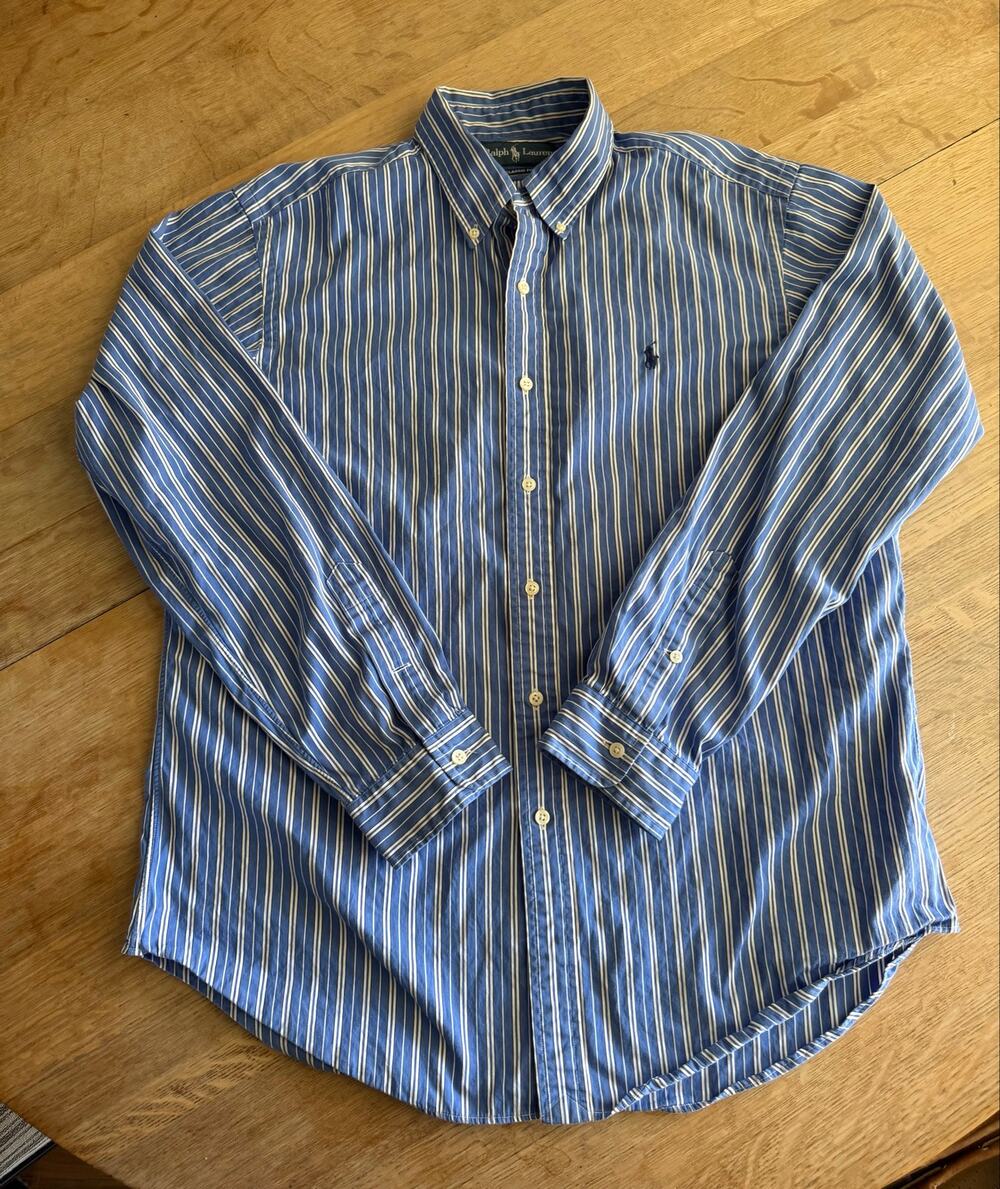 Ralph Lauren Classic Fit XL Blue/White Striped Button-Down Long Sleeve Shirt